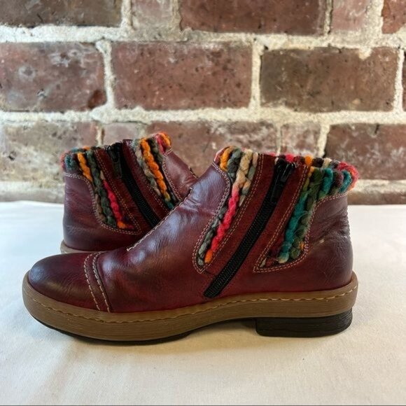 Rieker Felicitas 84 Wine Women's Boots Ankle Booties Leather Knit Sz 36 US 5.5 - Picture 8 of 10